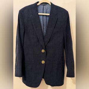 Halston Vintage Women’s Suede Halsuede Navy Blazer with Gold Buttons Size L